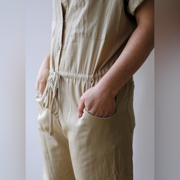 Enza Costa / cotton utility jumpsuit in beige khaki size 0 extra Small - Picture 3 of 9